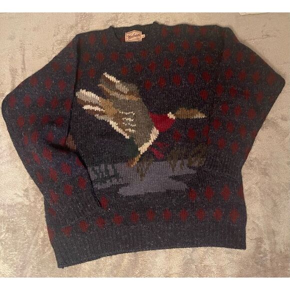 Woolrich Duck Mallard Graphic Knit Sweater Pullover 100% Wool Blue Mens Sz L - Picture 5 of 10
